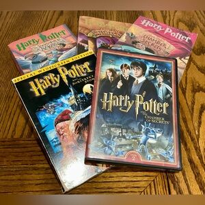 Harry Potter ChamberSecrets, SorcerersStone, PrisonerAzkaban books & 2 DVDs